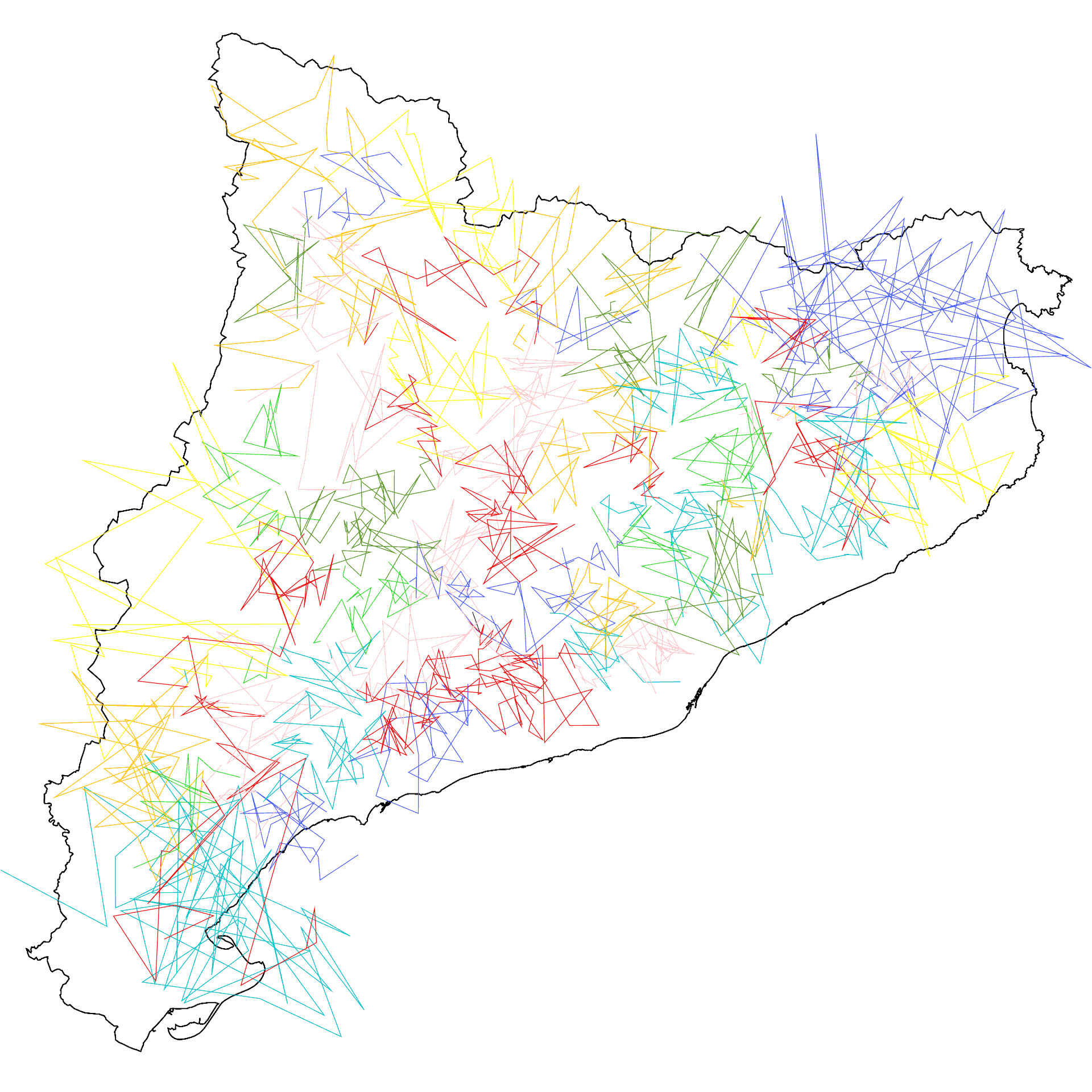 Mapa animat de Catalunya amb diverses línies superposades que simbolitzen les possibles connexions fetes entre tota la regió